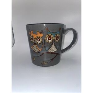 GREAT  GATHERINGS Colorful Owl Mug Set of 2, Gray Large 16oz cup